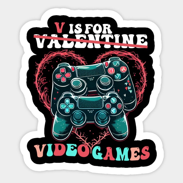 Valentine's Day Video Game V is for Video Games with Classic Controller Illustrations Sticker by CHNSHIRT